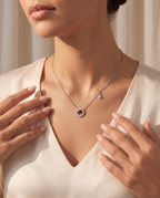 Red Stone Halo Circle Pendant Necklace