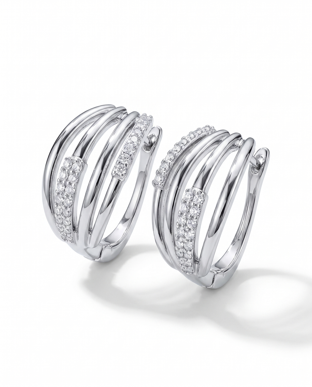 Multi-Band Pave Hoop Earrings