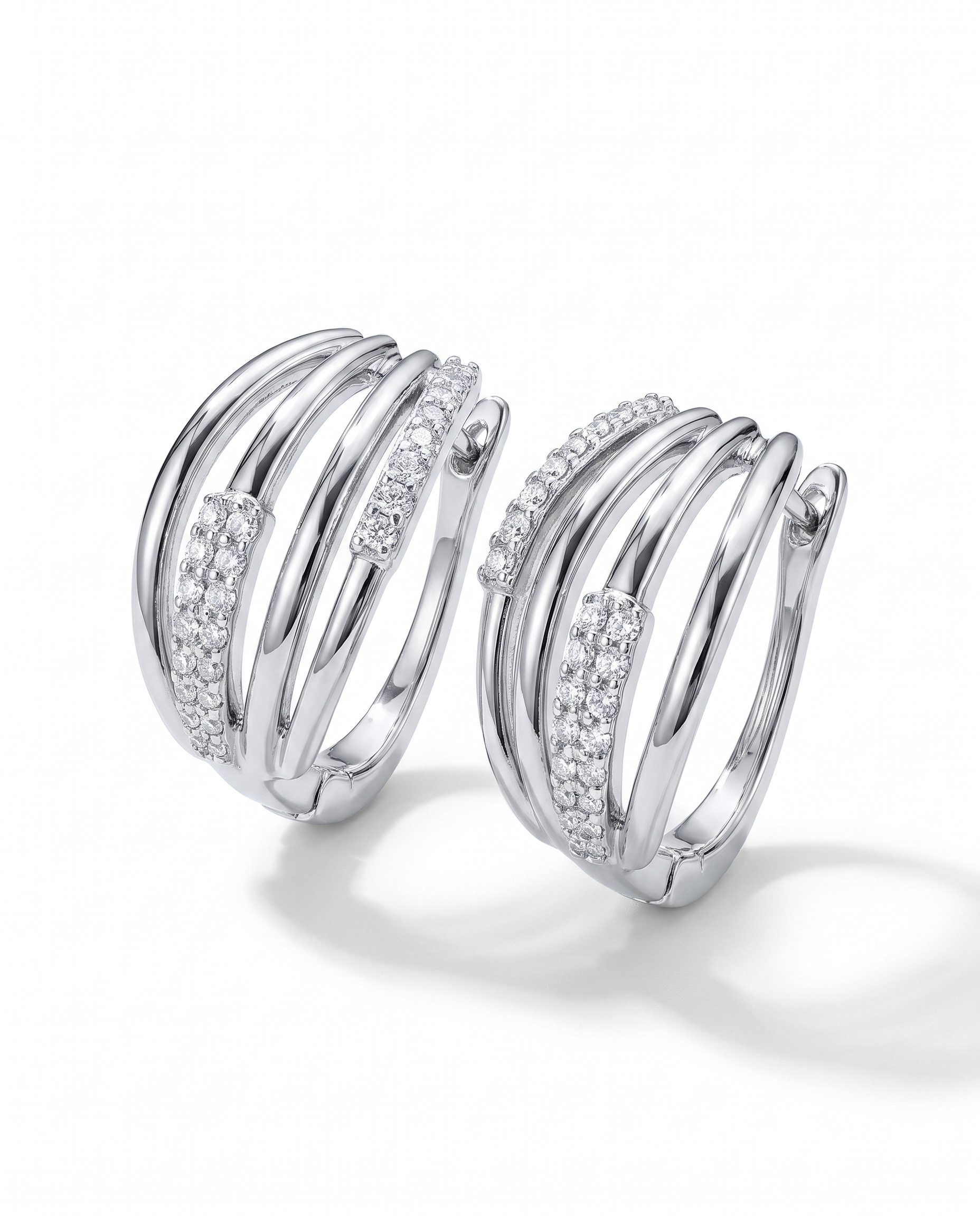 Multi-Band Pave Hoop Earrings