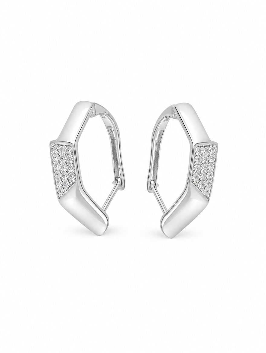 Angular Pave Huggie Earrings