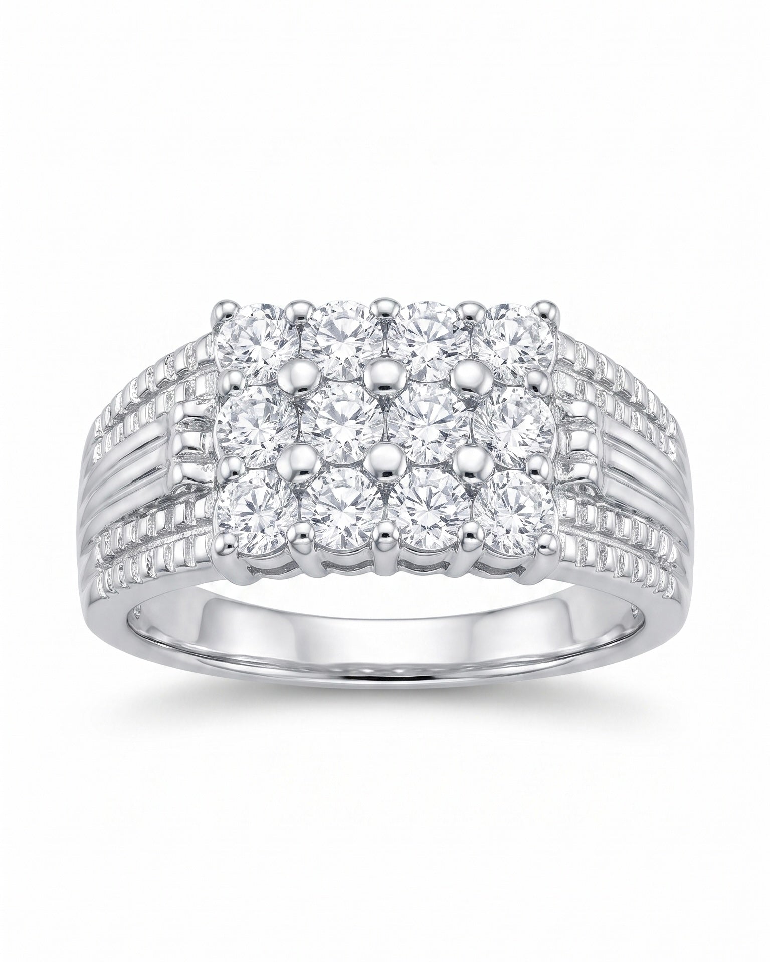 Square Cluster Wide Ribbed Band Ring