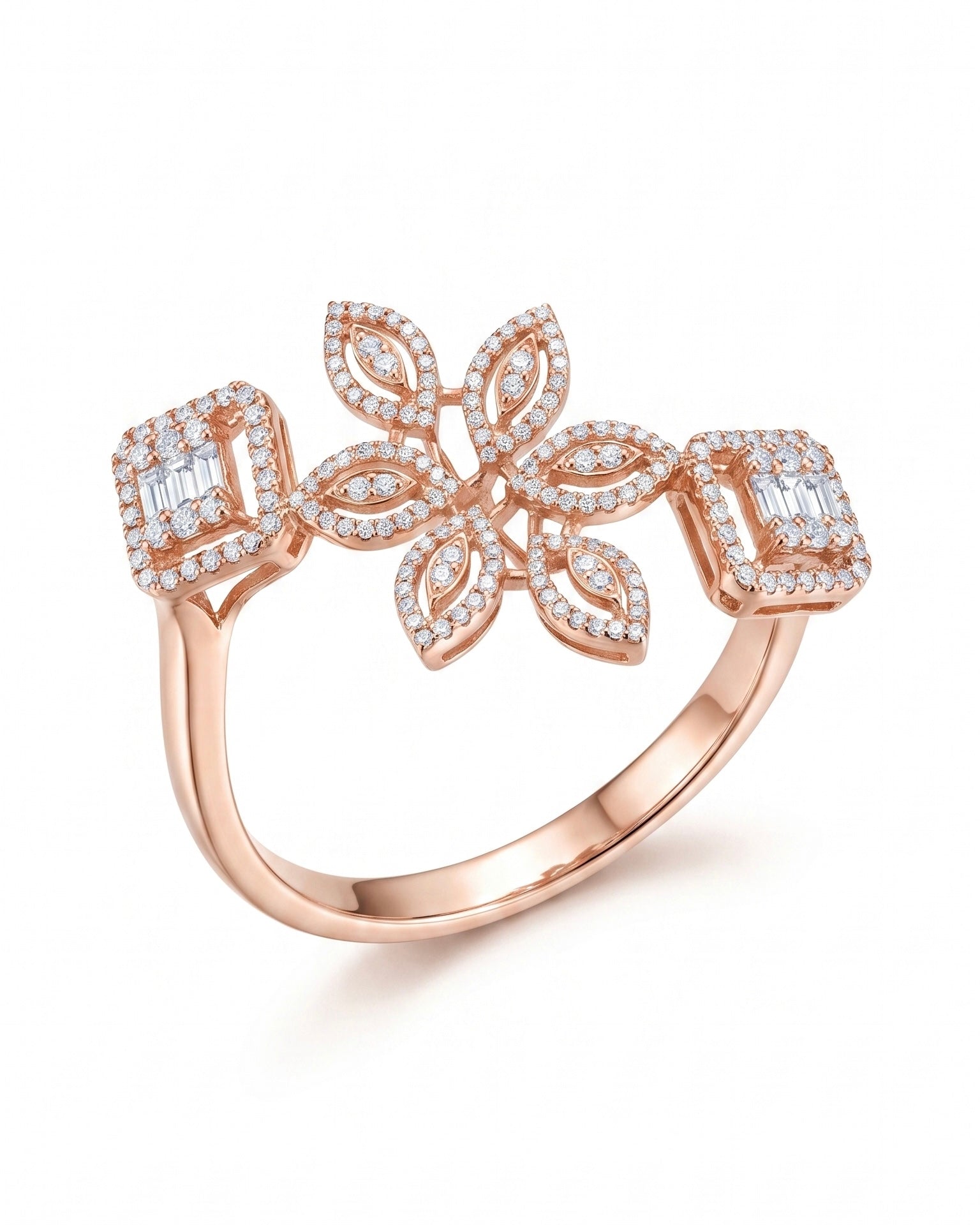 Floral Baguette Statement Ring