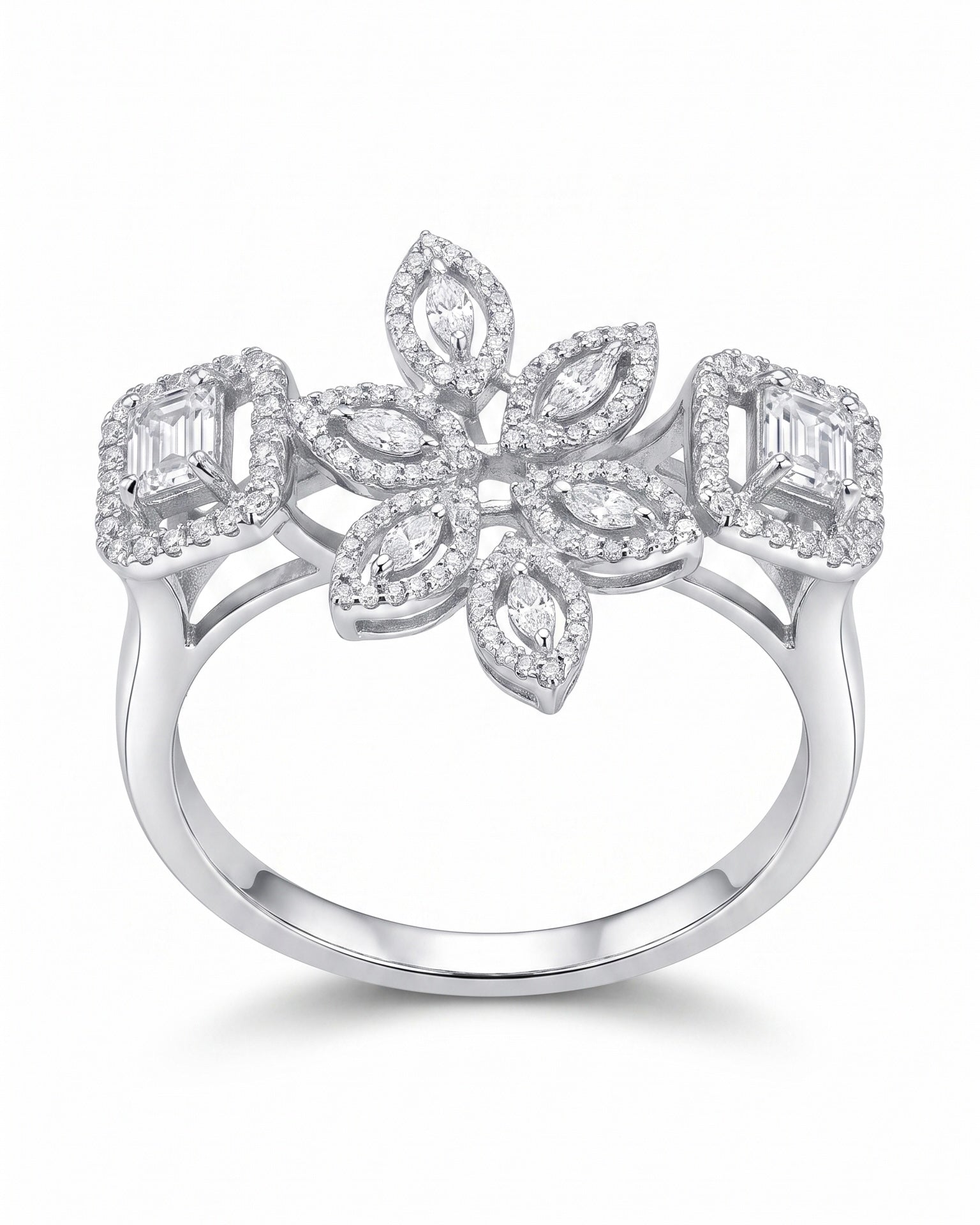 Floral Baguette Statement Ring