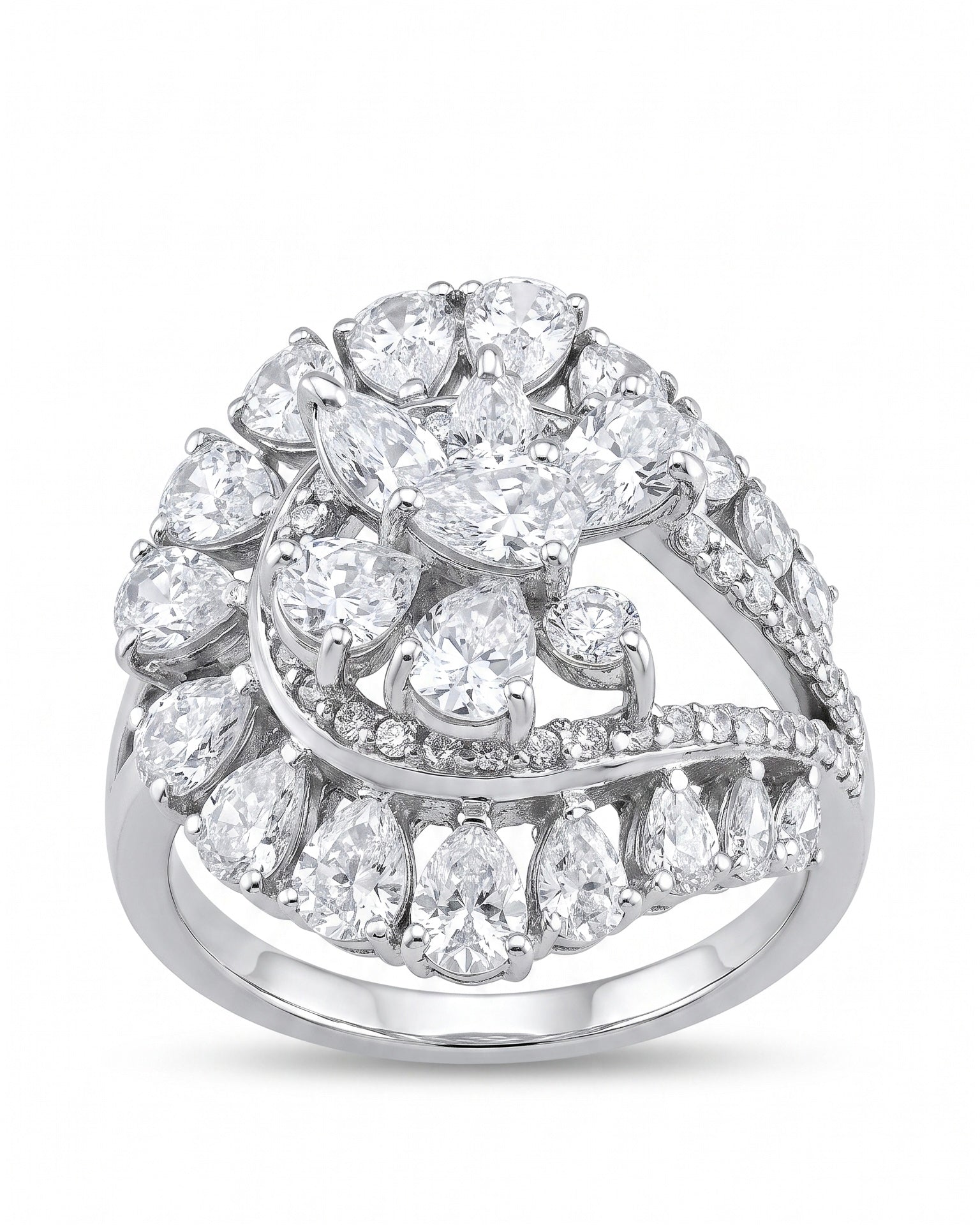 Grand Swirl Cluster Cocktail Ring