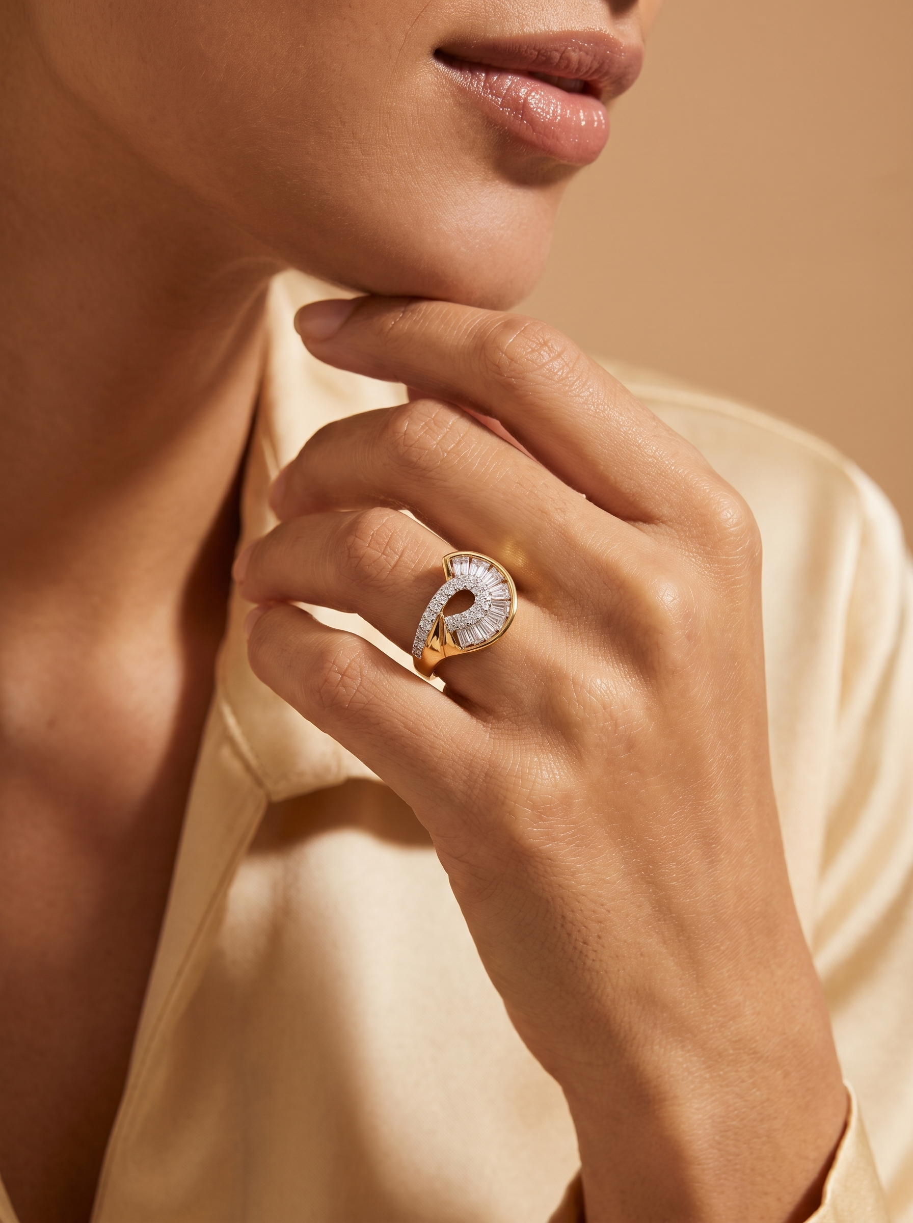 Spiral Baguette Swirl Cocktail Ring