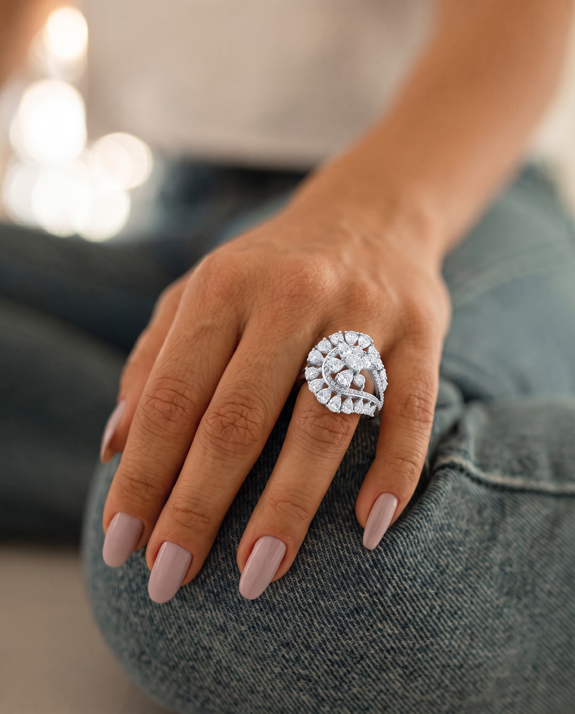 Grand Swirl Cluster Cocktail Ring