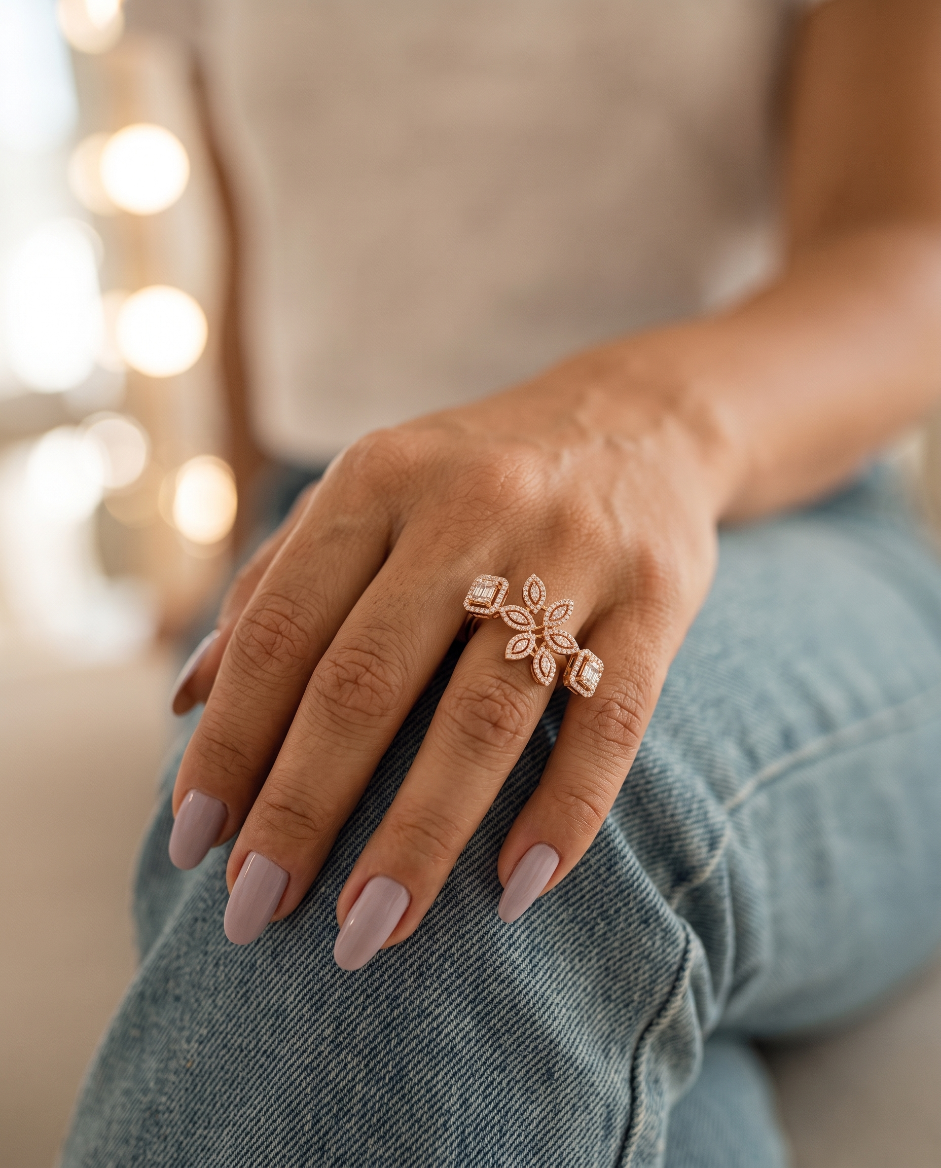 Floral Baguette Statement Ring