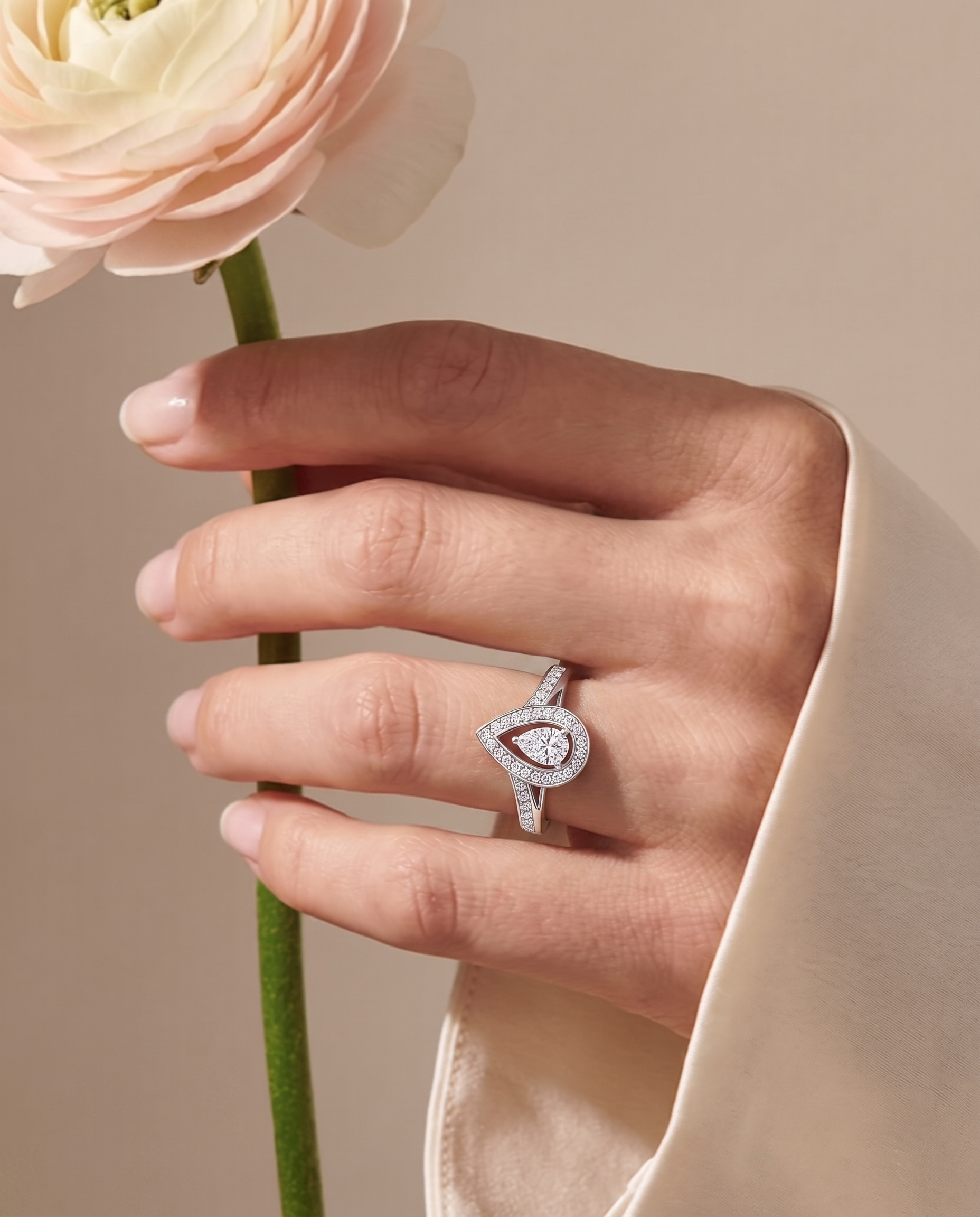 Pear Halo Teardrop Engagement Ring