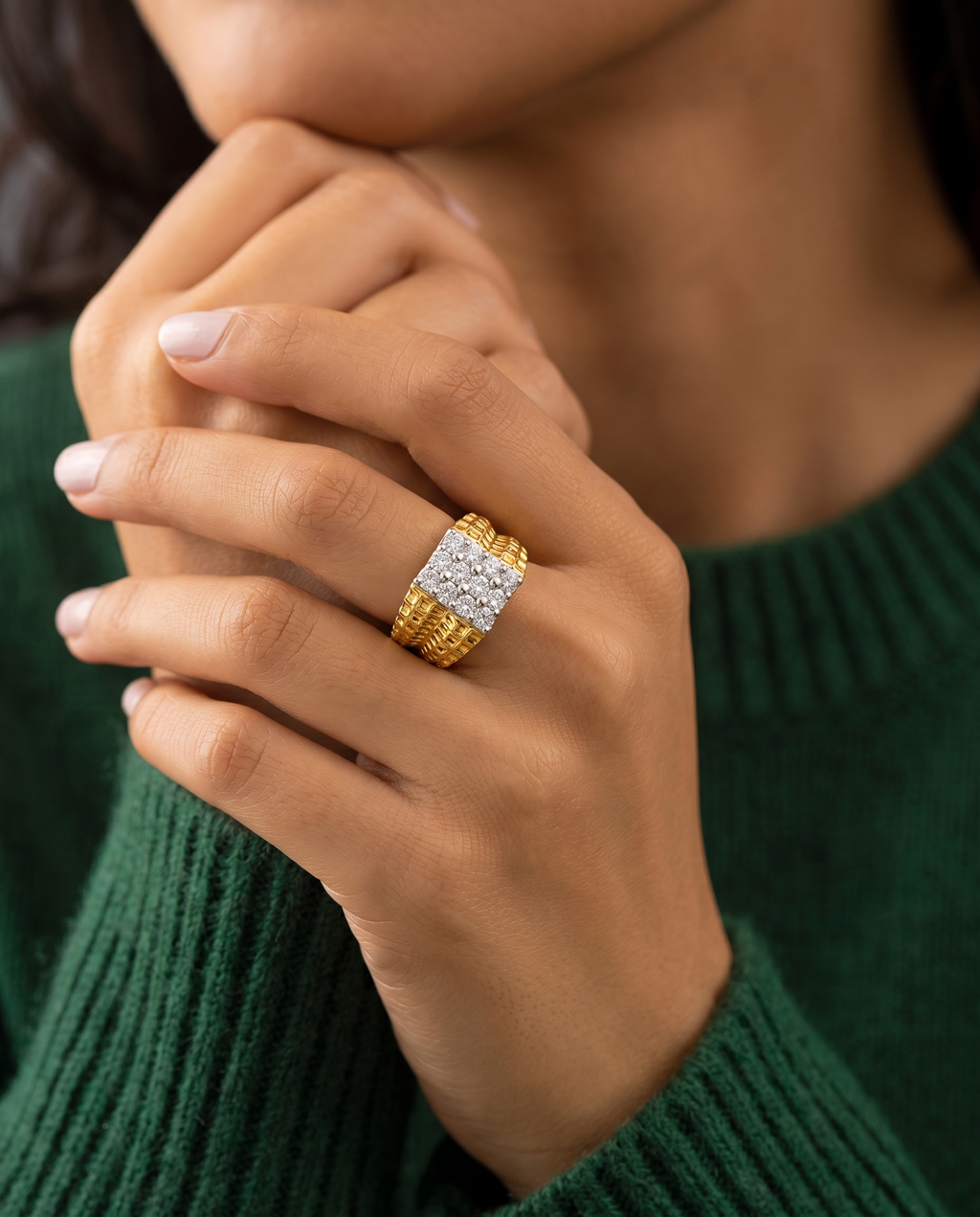 Textured Wide Band Cluster Ring