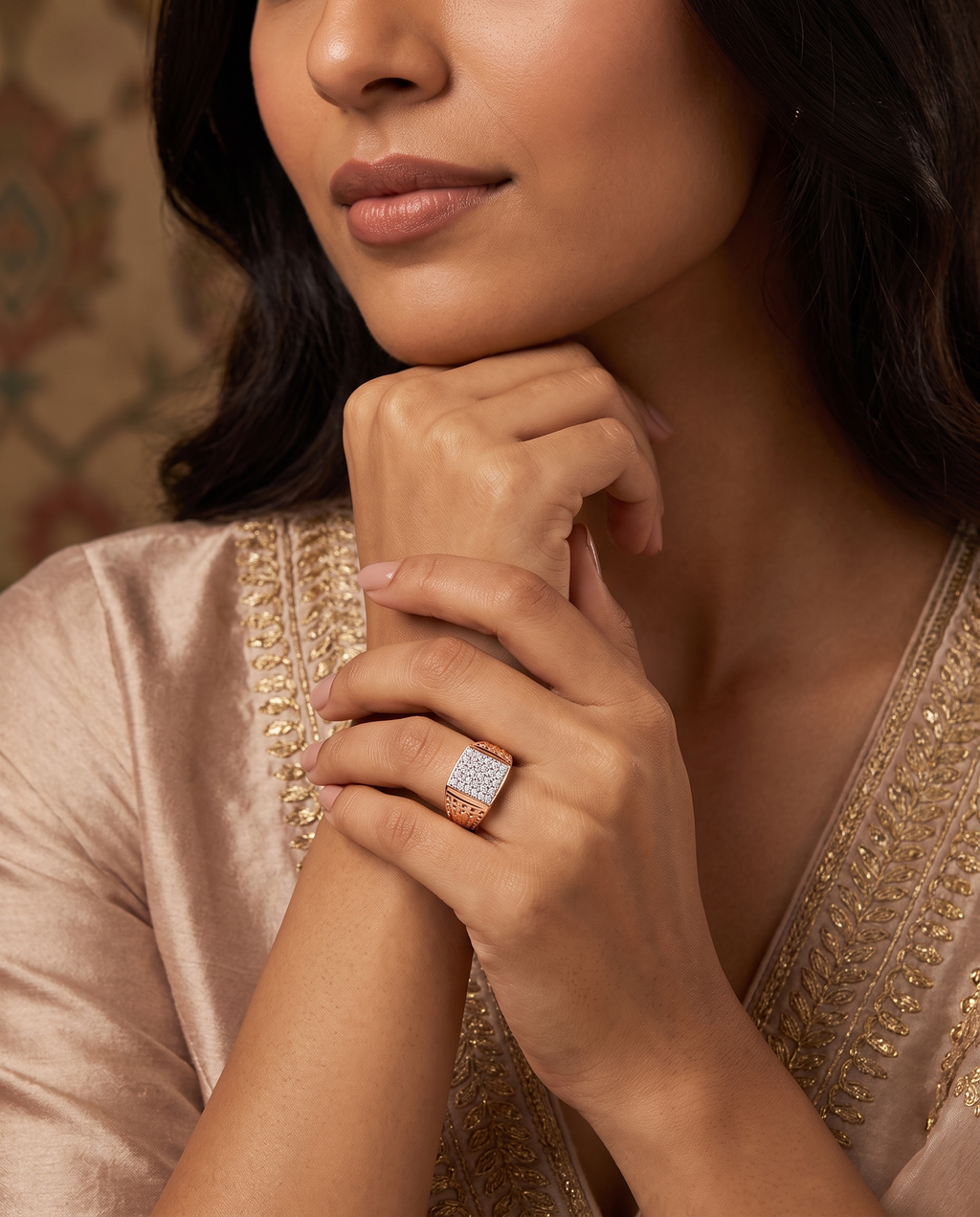 Pave Square Signet Band Ring