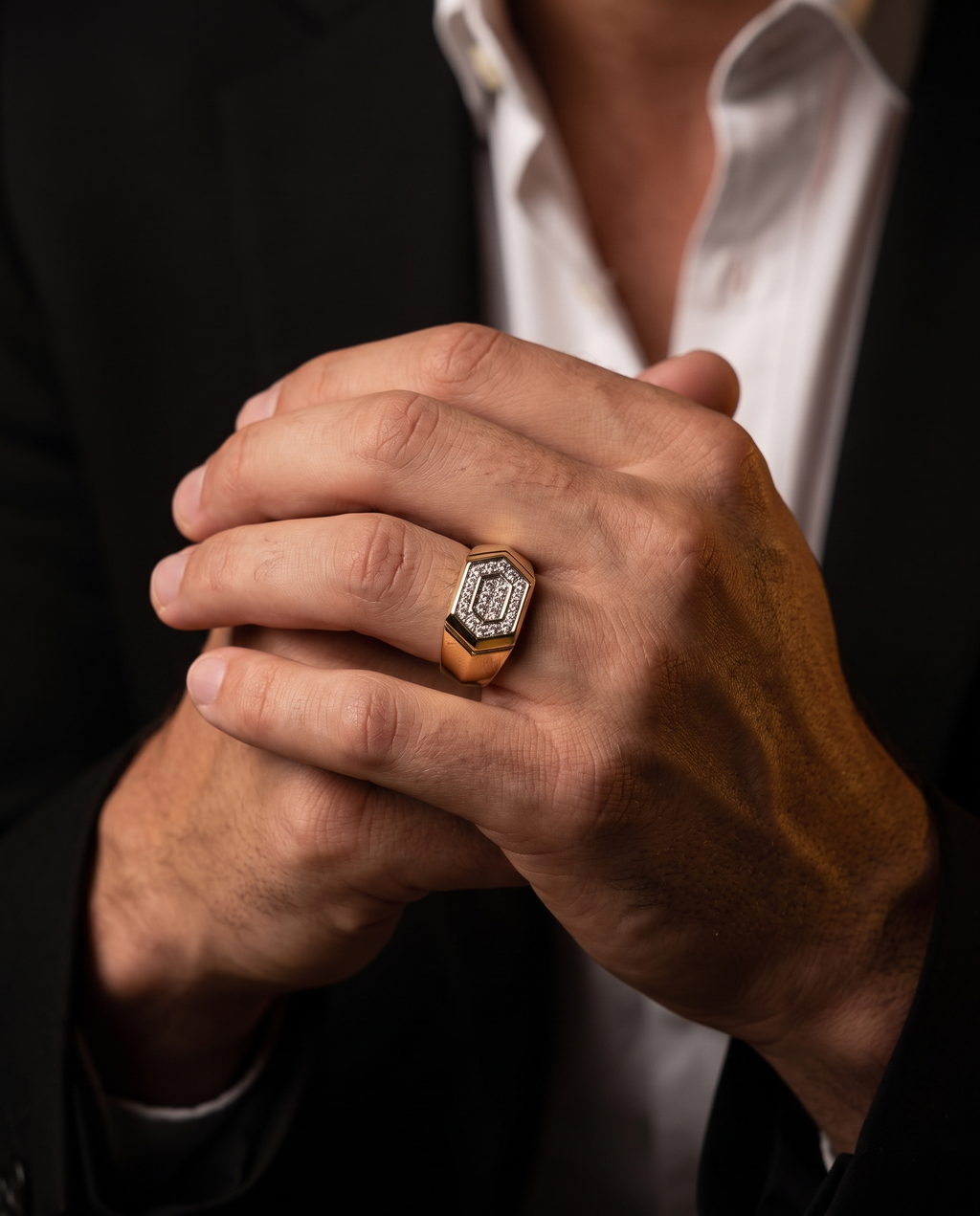 Hexagon Pave Signet Ring