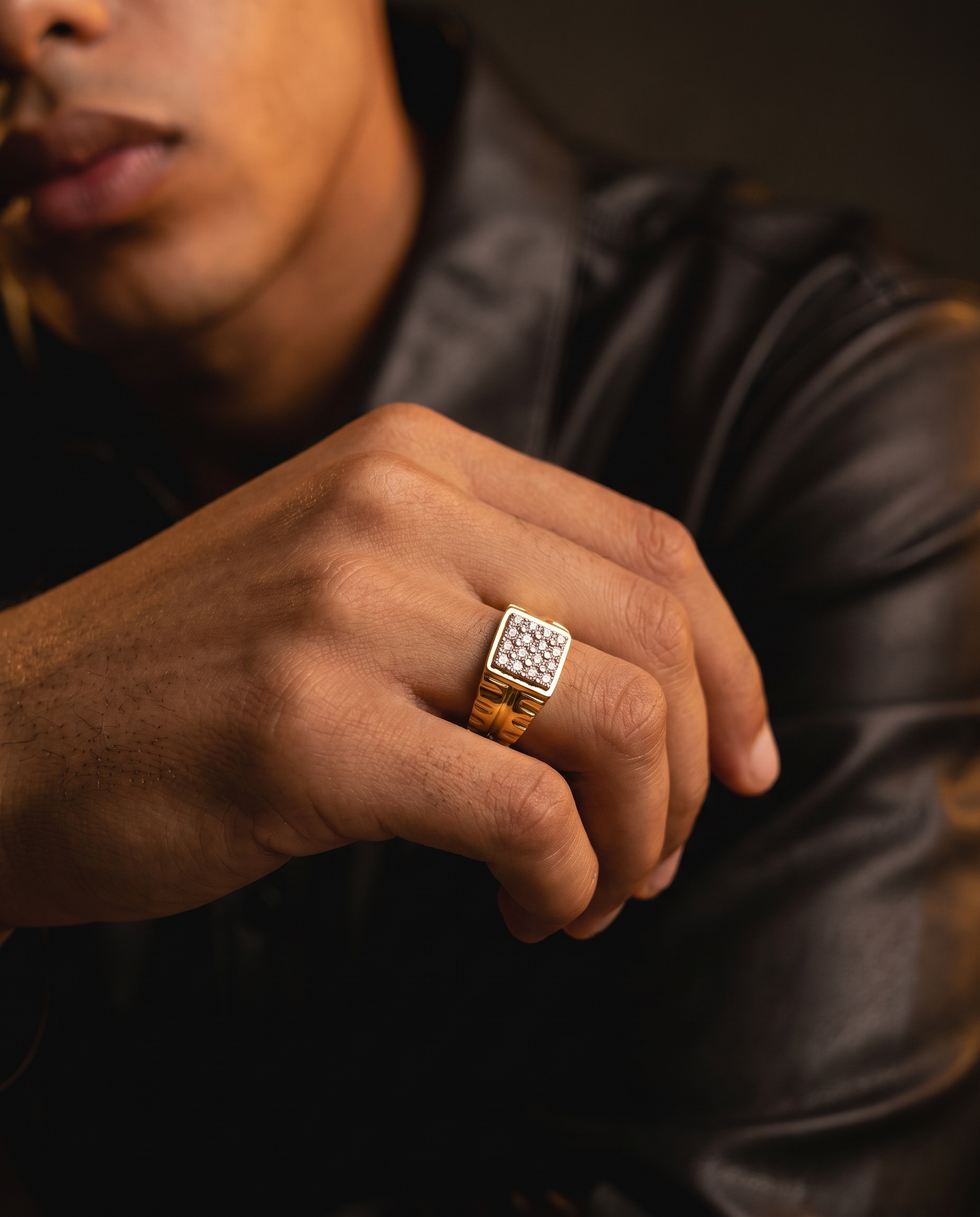 Ribbed Pave Panel Ring