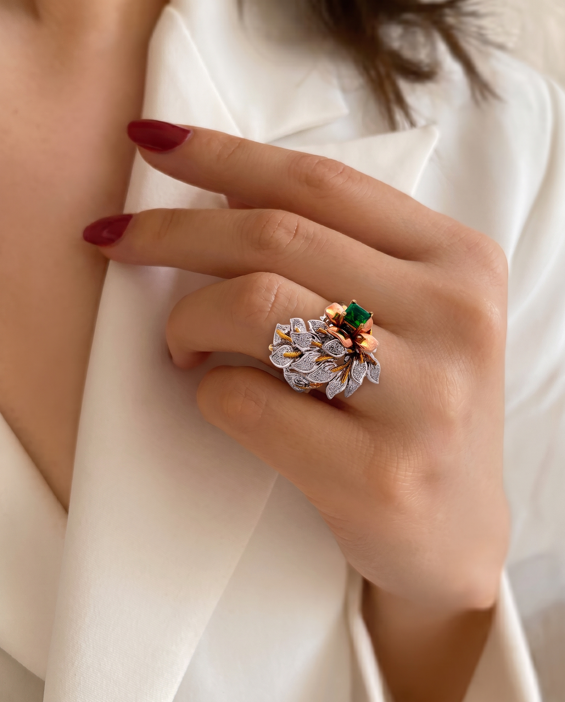 Botanical Green Flower Ring