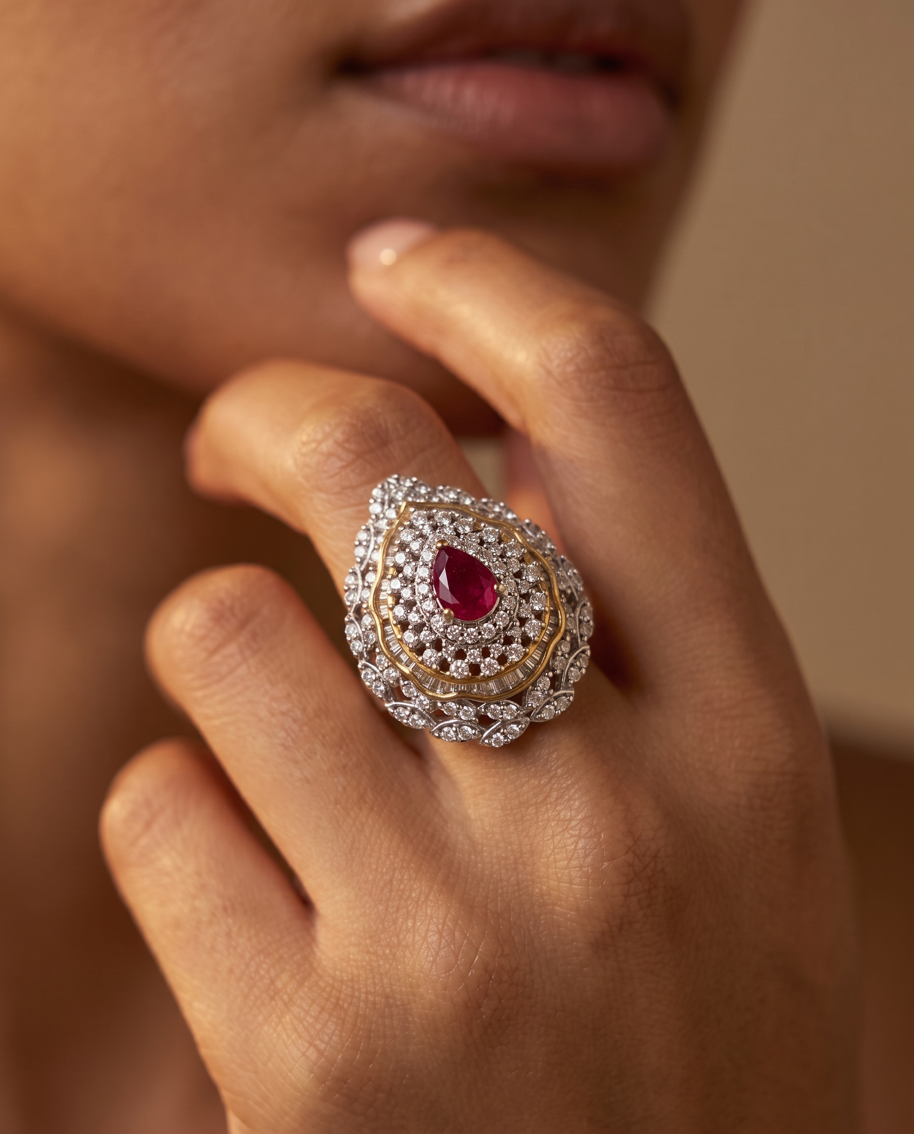 Regal Teardrop Halo Ring