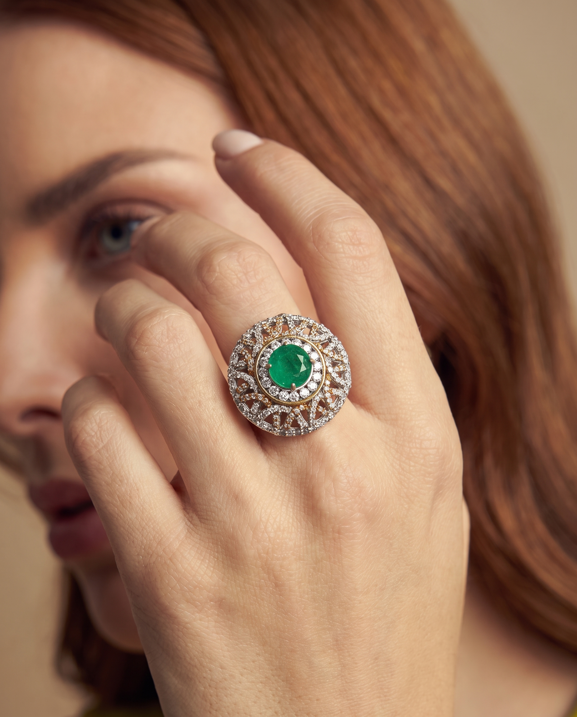 Green Halo Medallion Ring