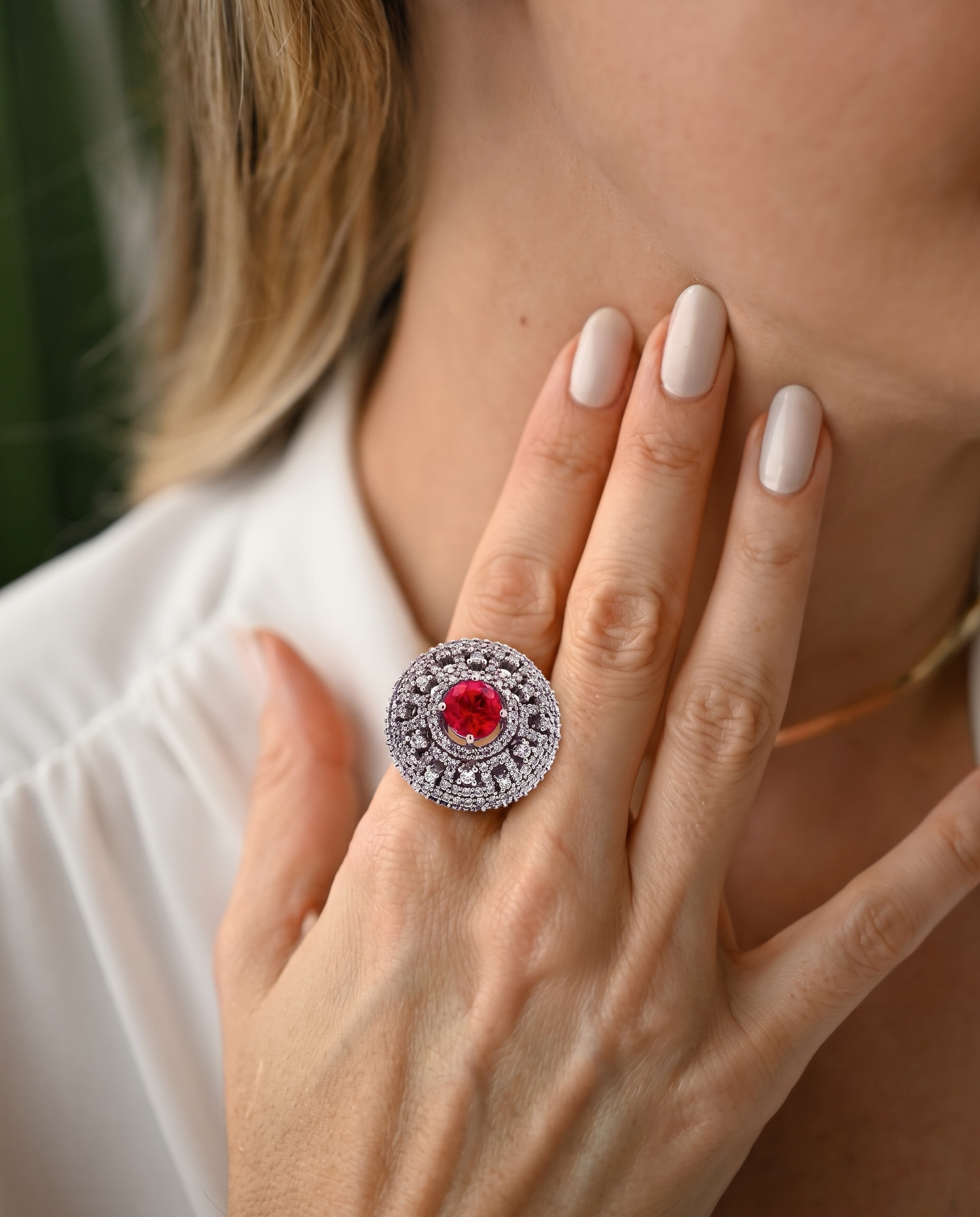 Round Dome Halo Ring