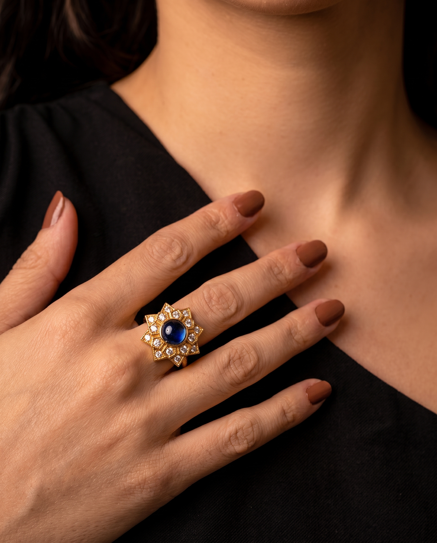 Blue Sunburst Cabochon Ring