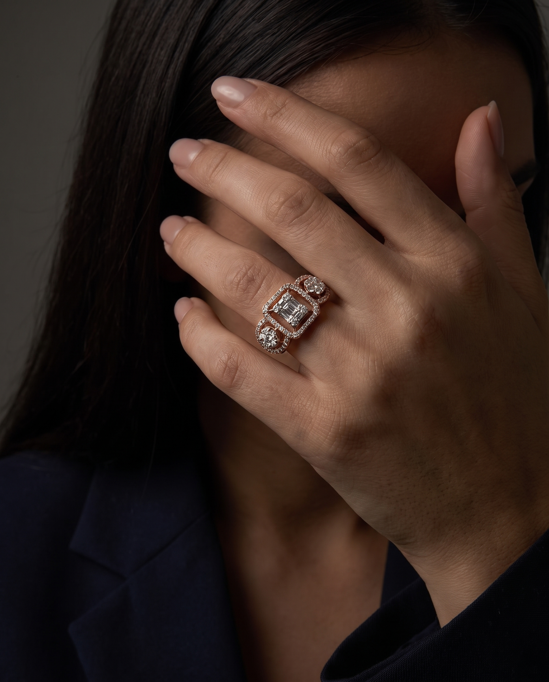 Three Stone Halo Ring