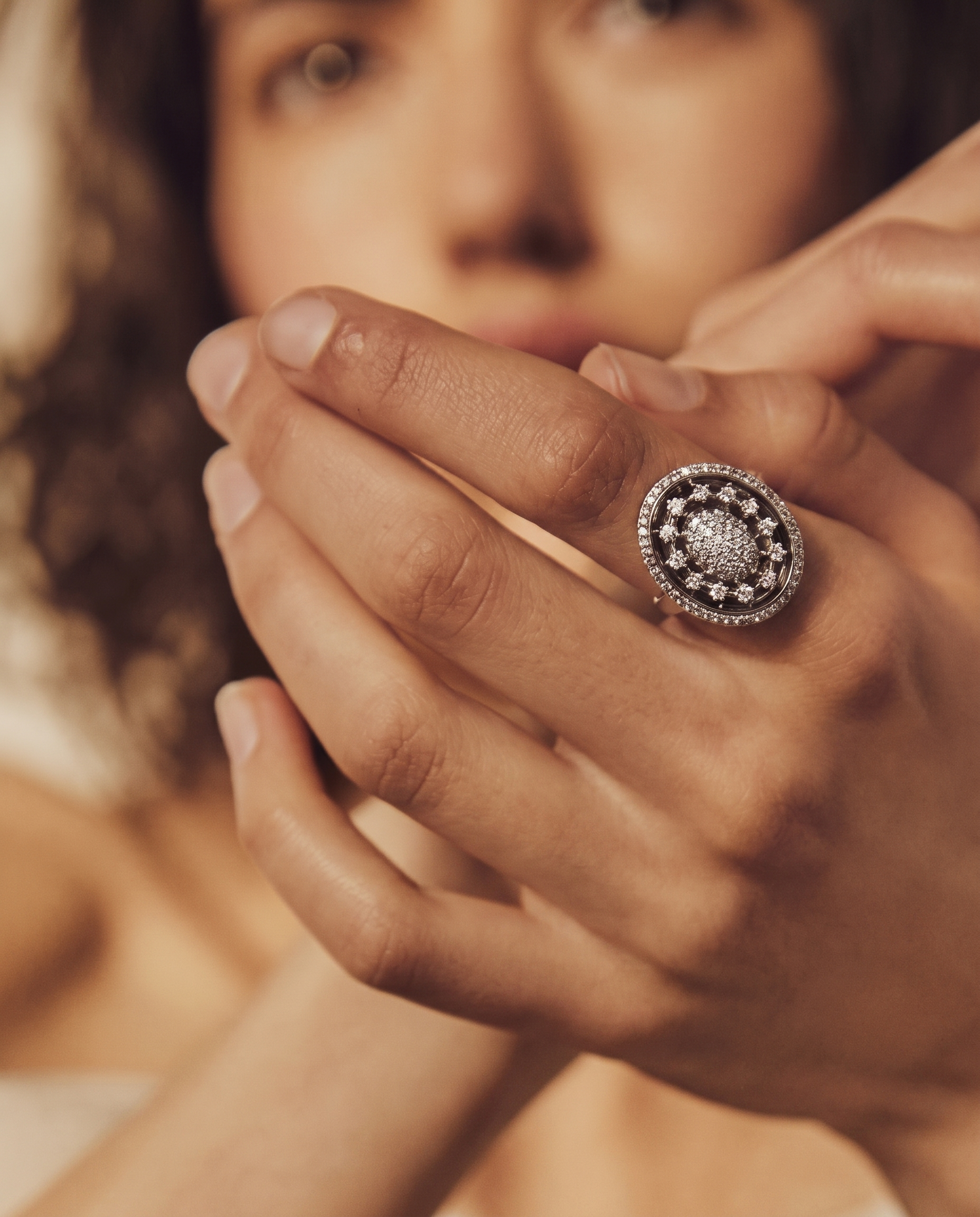 Domed Pave Cluster Ring