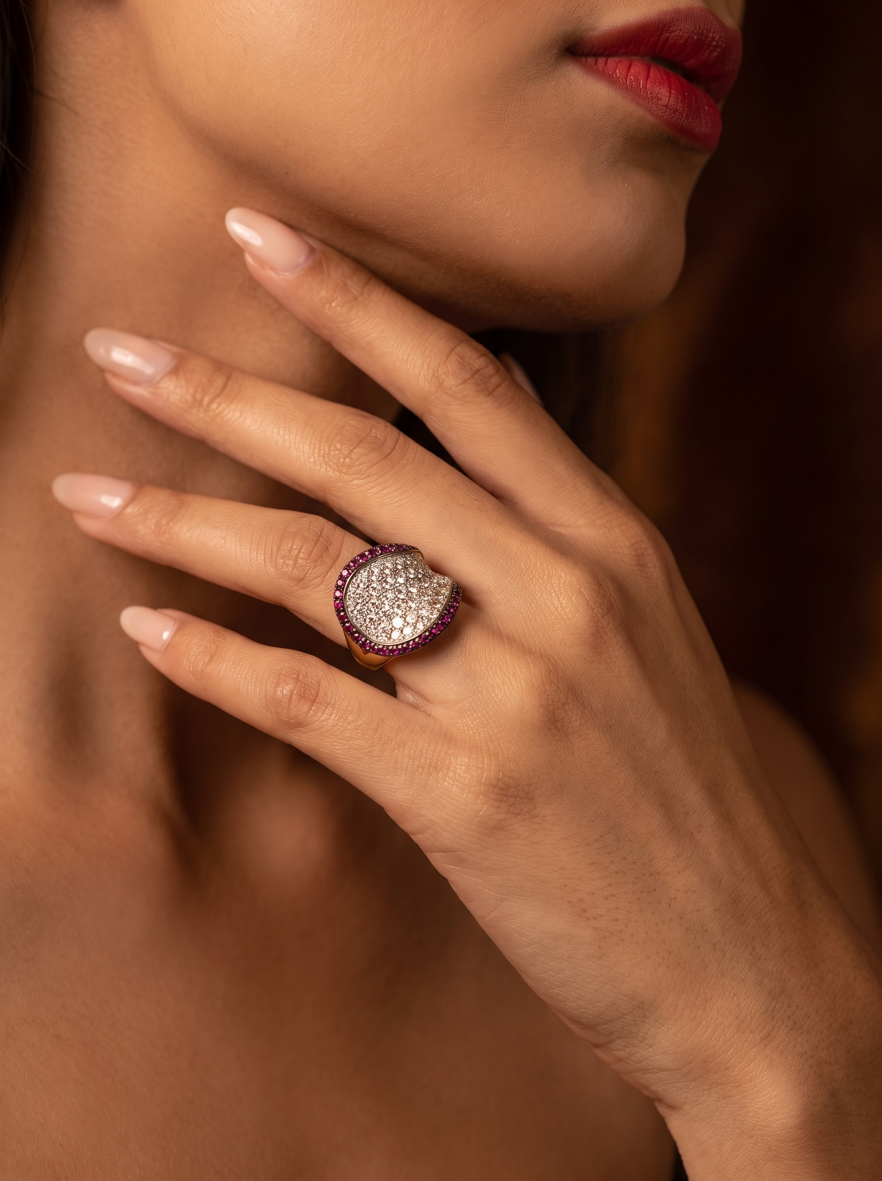 Pink Border Pave Ring