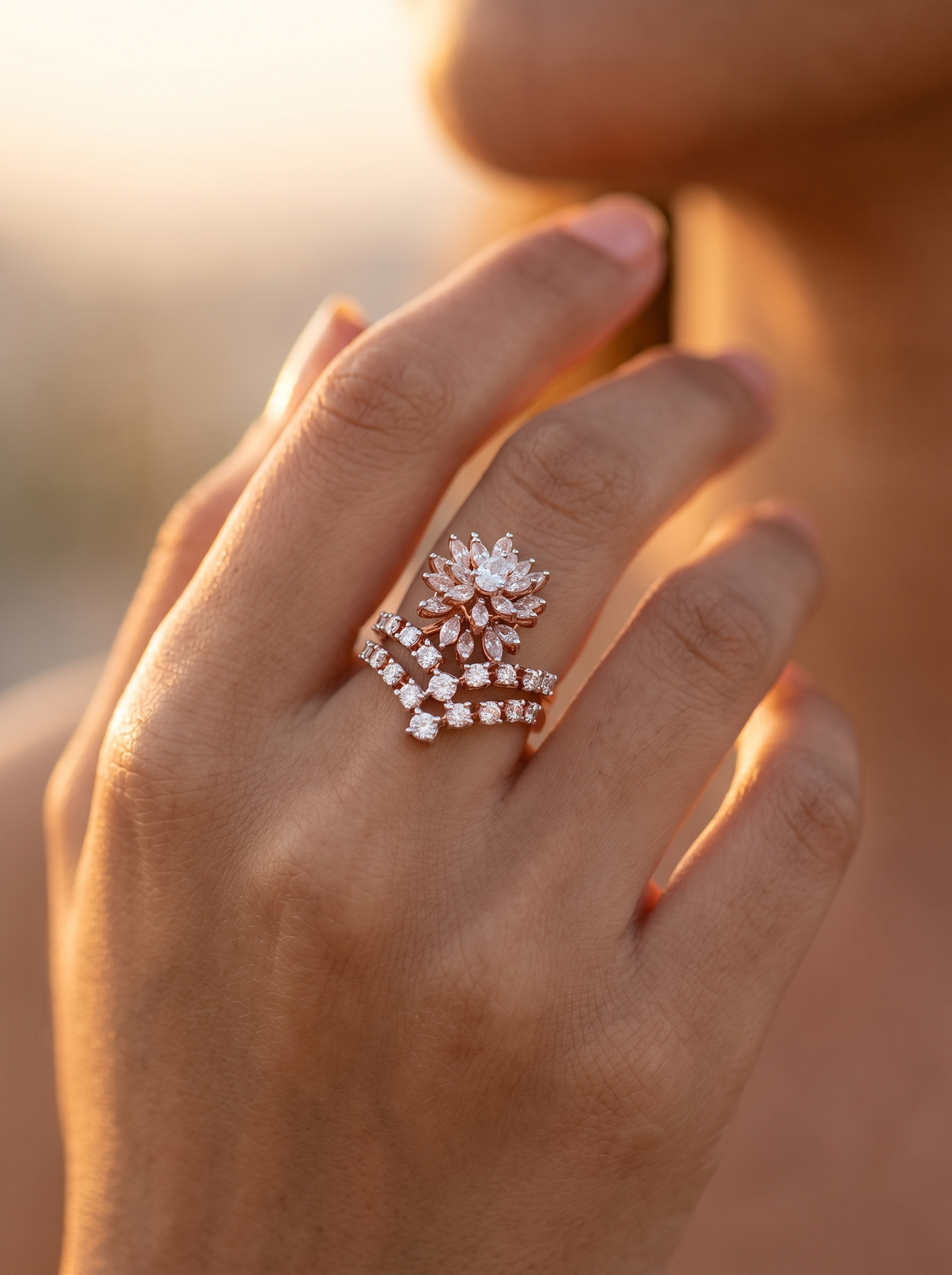 Floral Chevron Cluster Ring