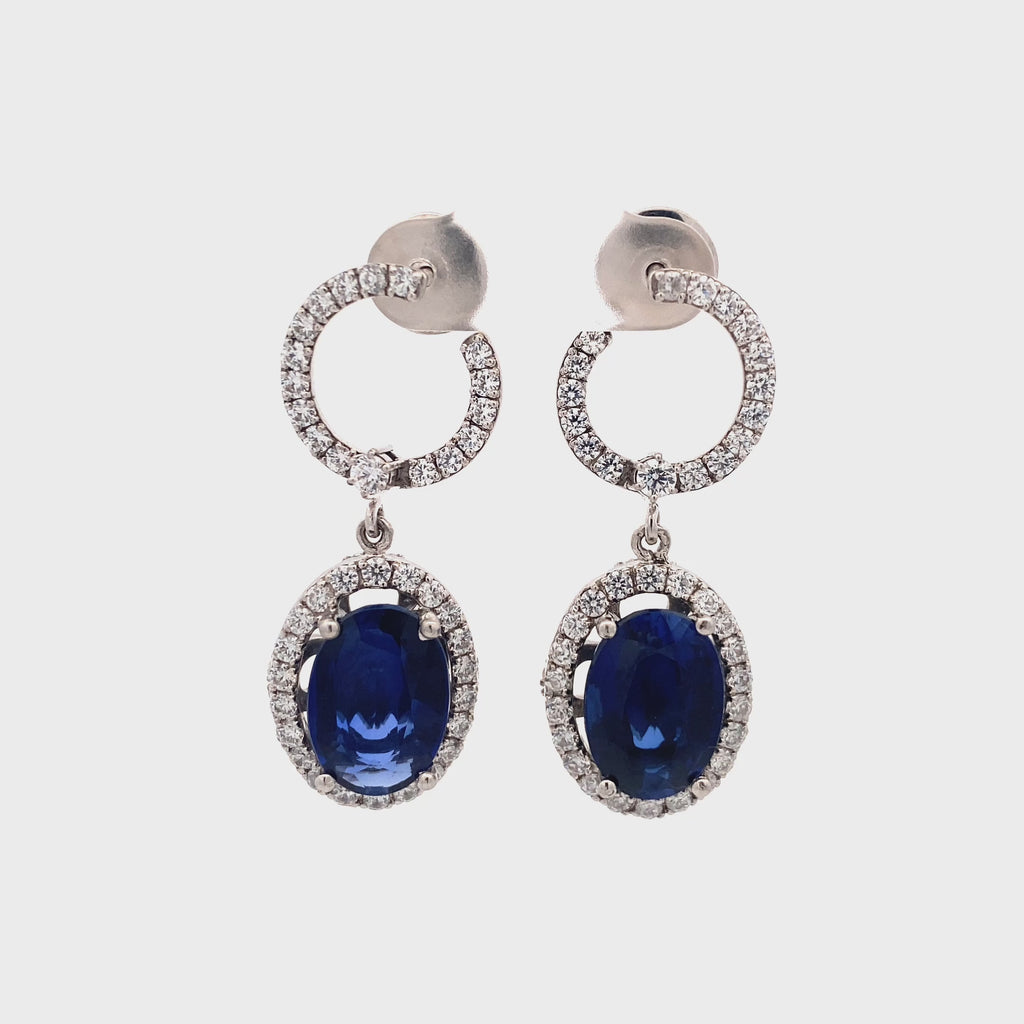 Sapphire Oval Lattice Drop Earrings