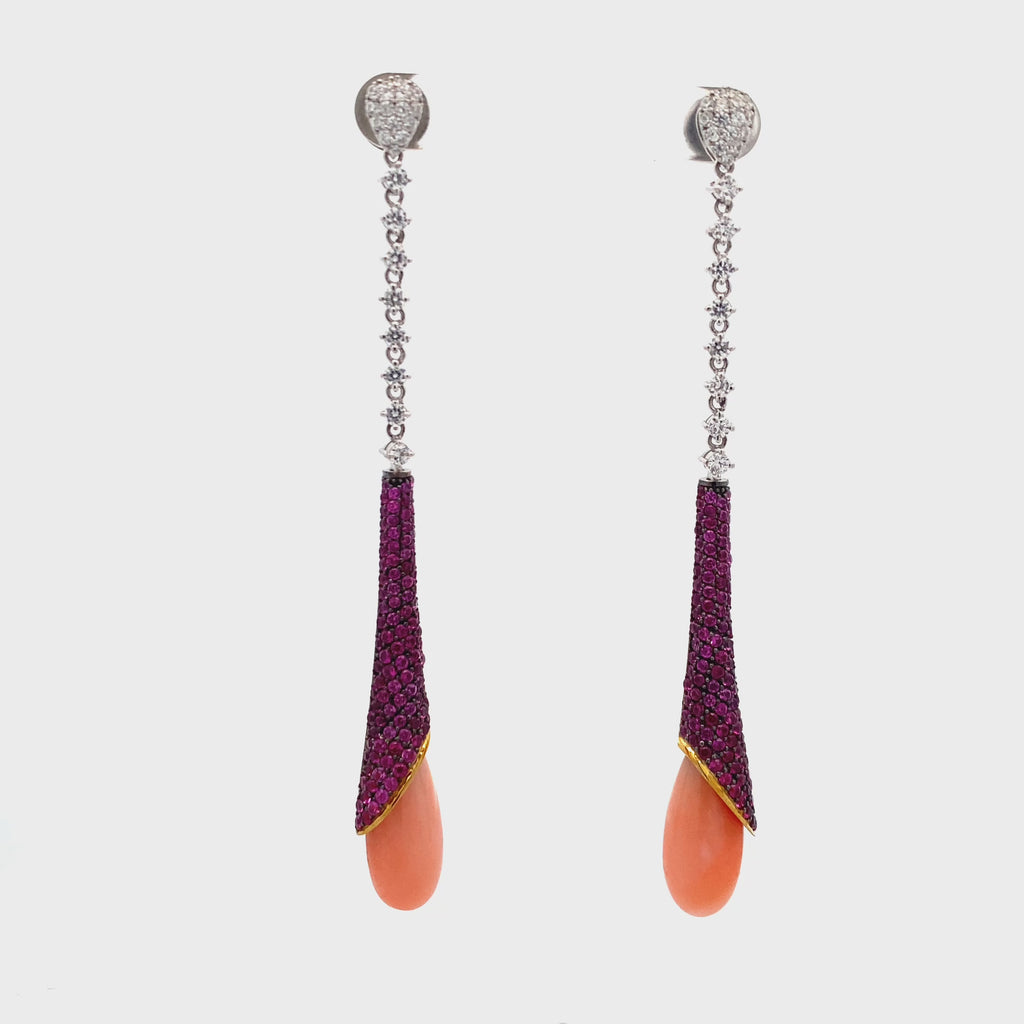 Crystal Bar Coral Teardrop Danglers