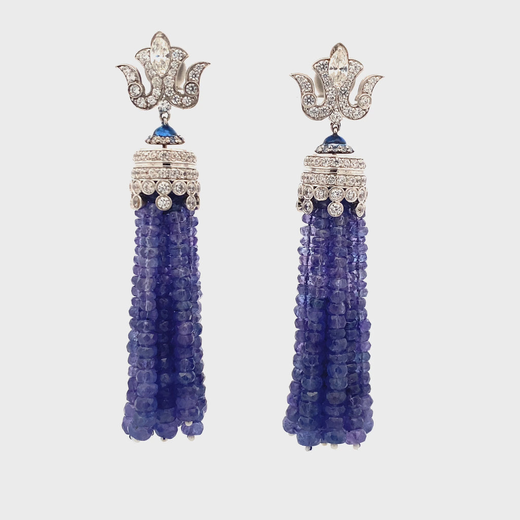 Tanzanite Bead Tassel Drop Earrings