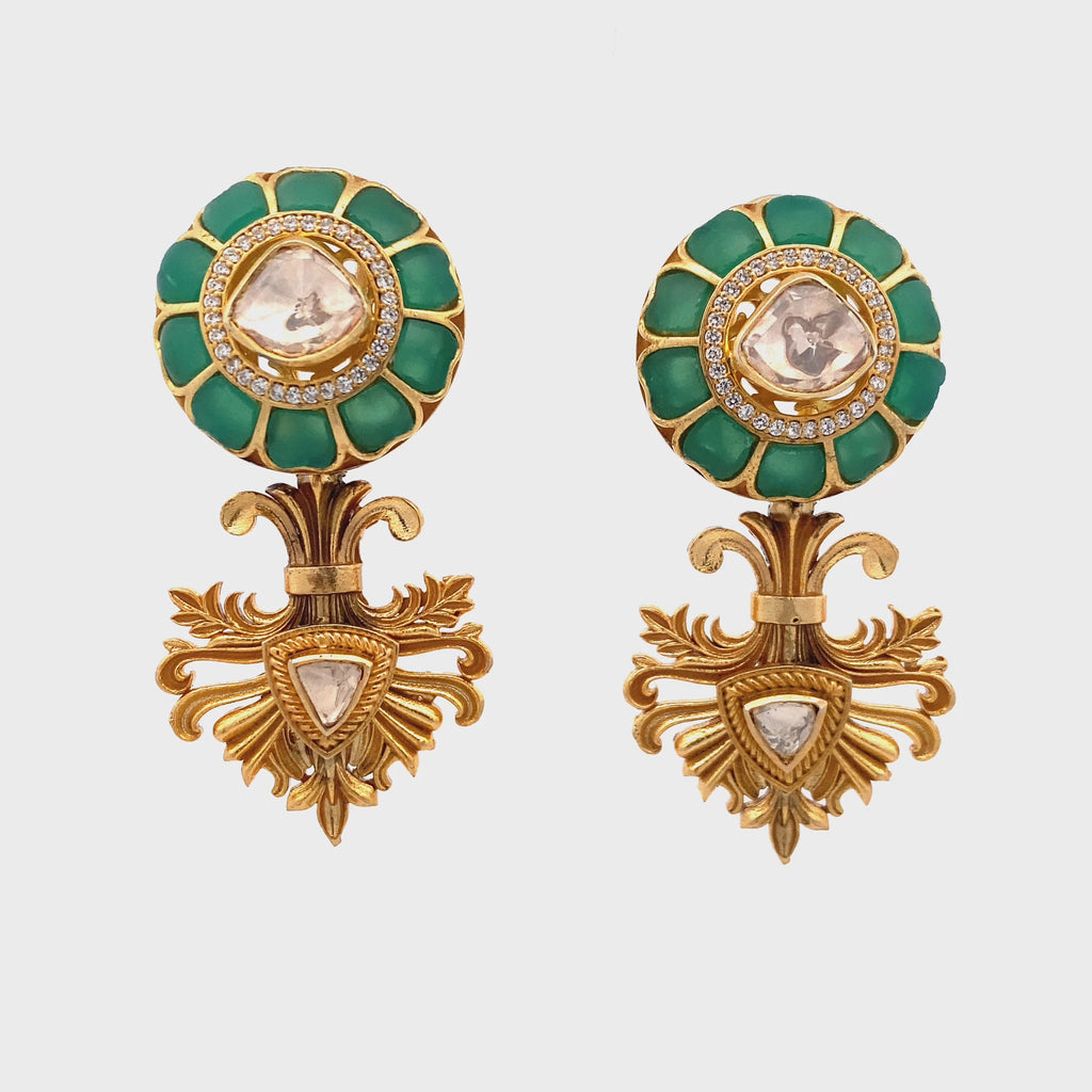 Green Enamel Jhumki Earrings