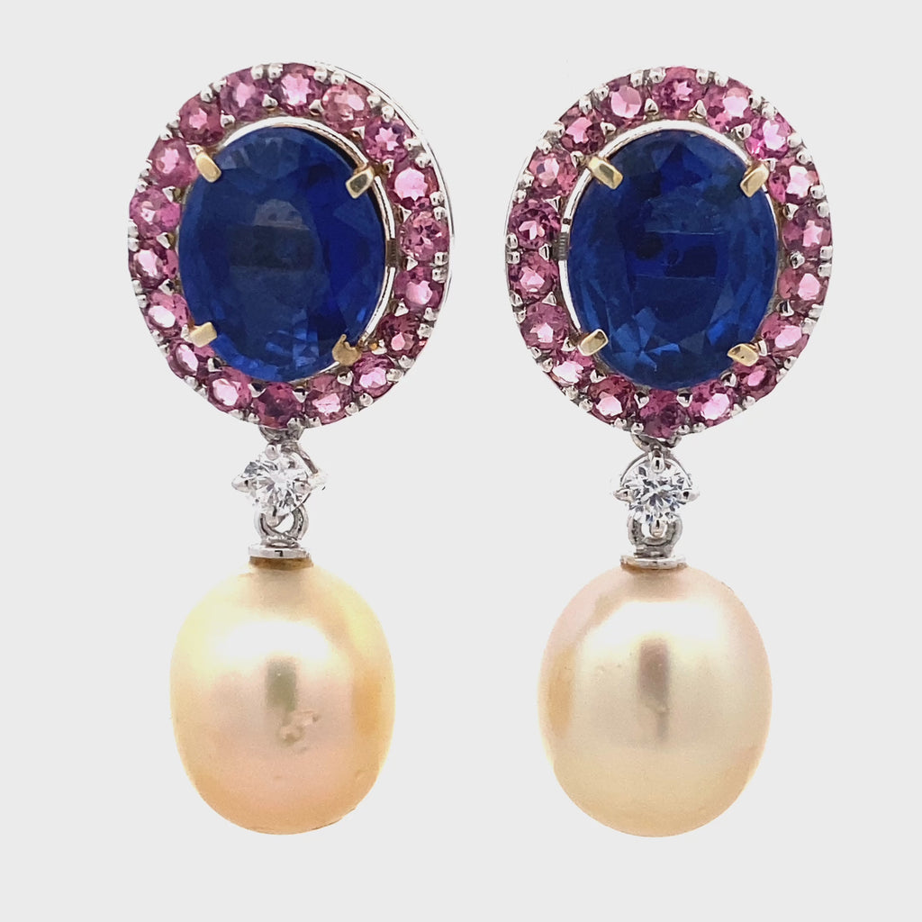 Sapphire Halo Pearl Drops