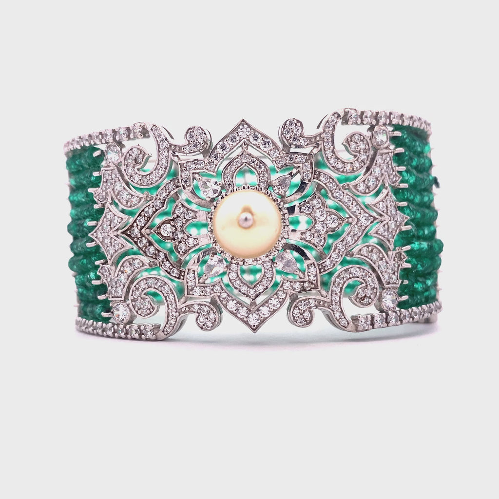 Emerald Bead Grid Cuff