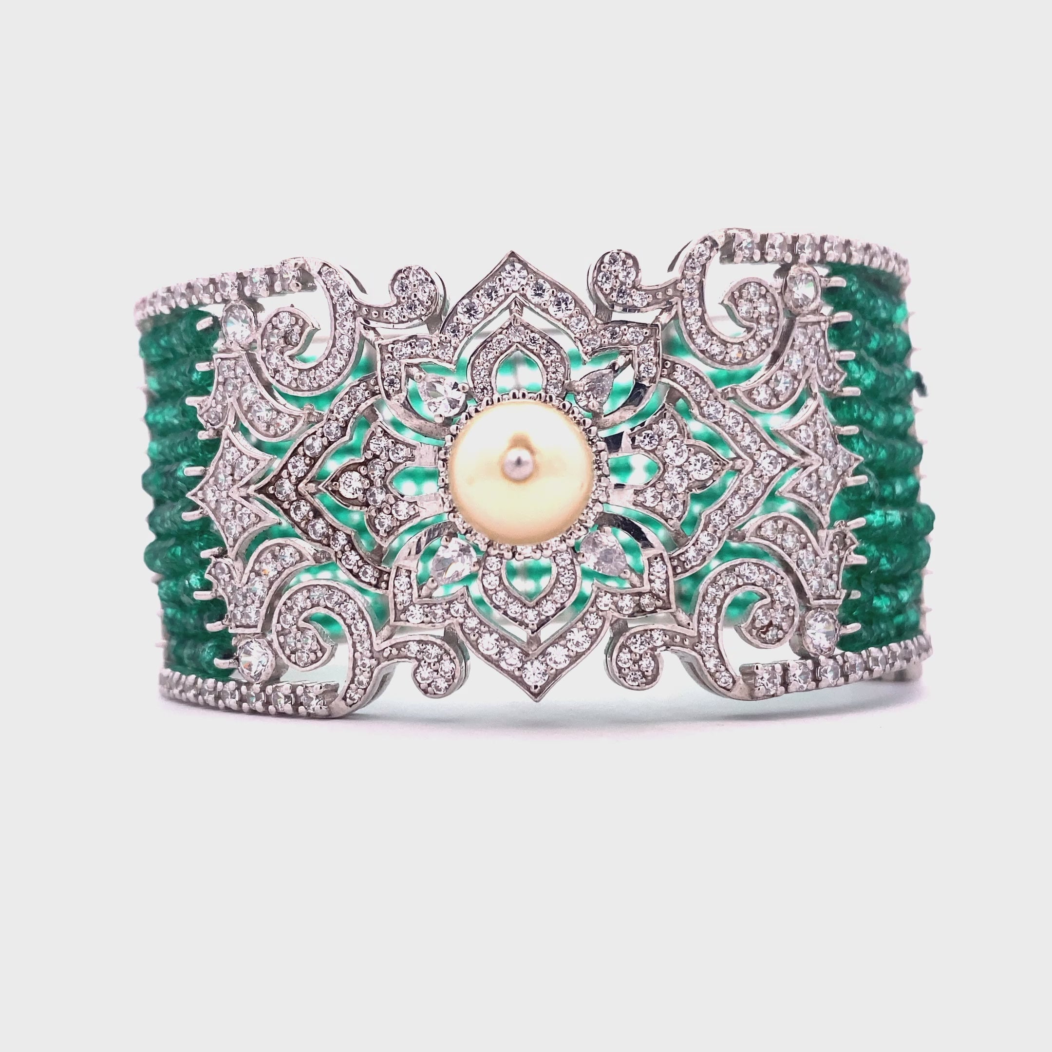 Emerald Bead Grid Cuff