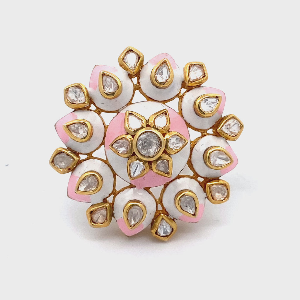 Pink Enamel Moissanite Ring