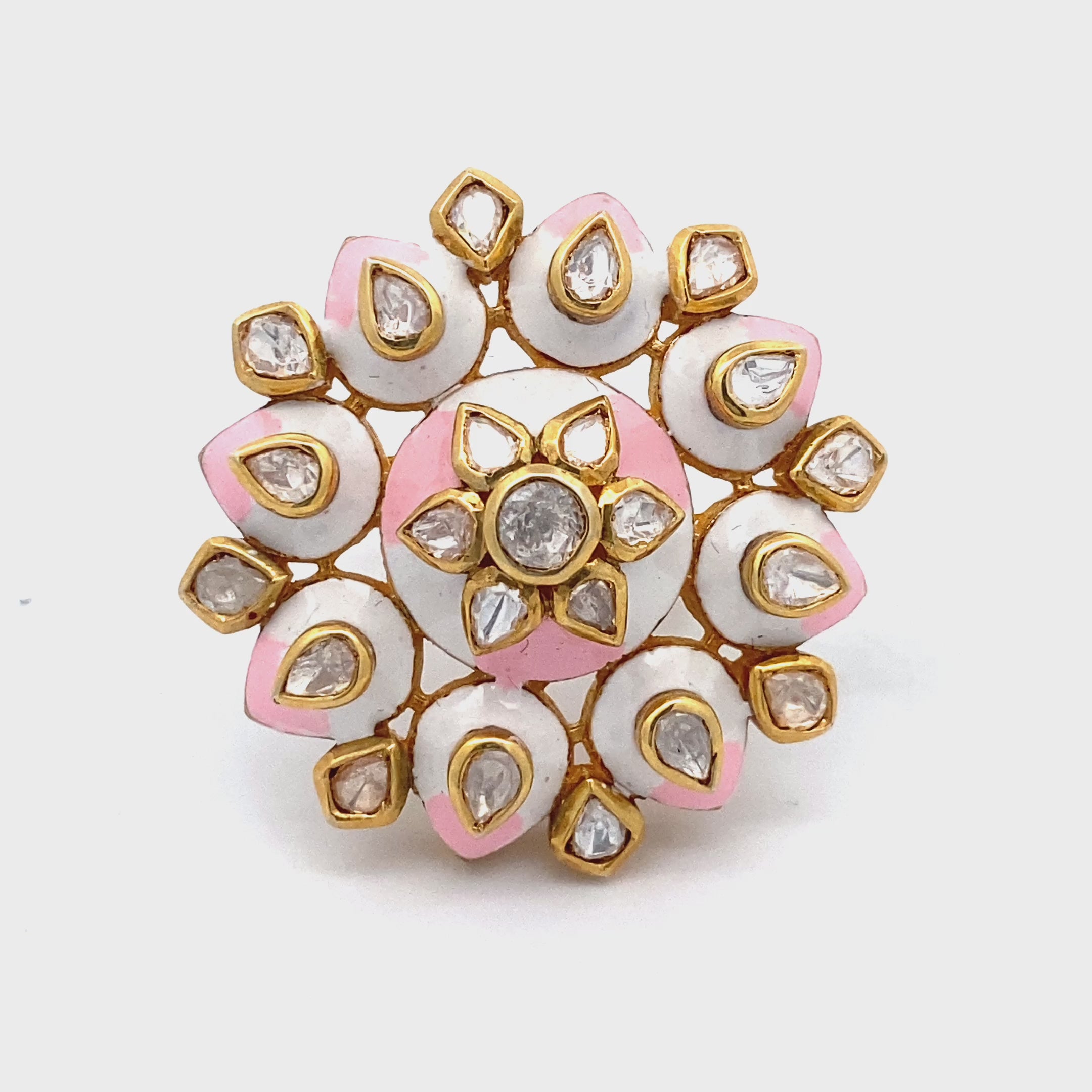 Pink Enamel Moissanite Ring