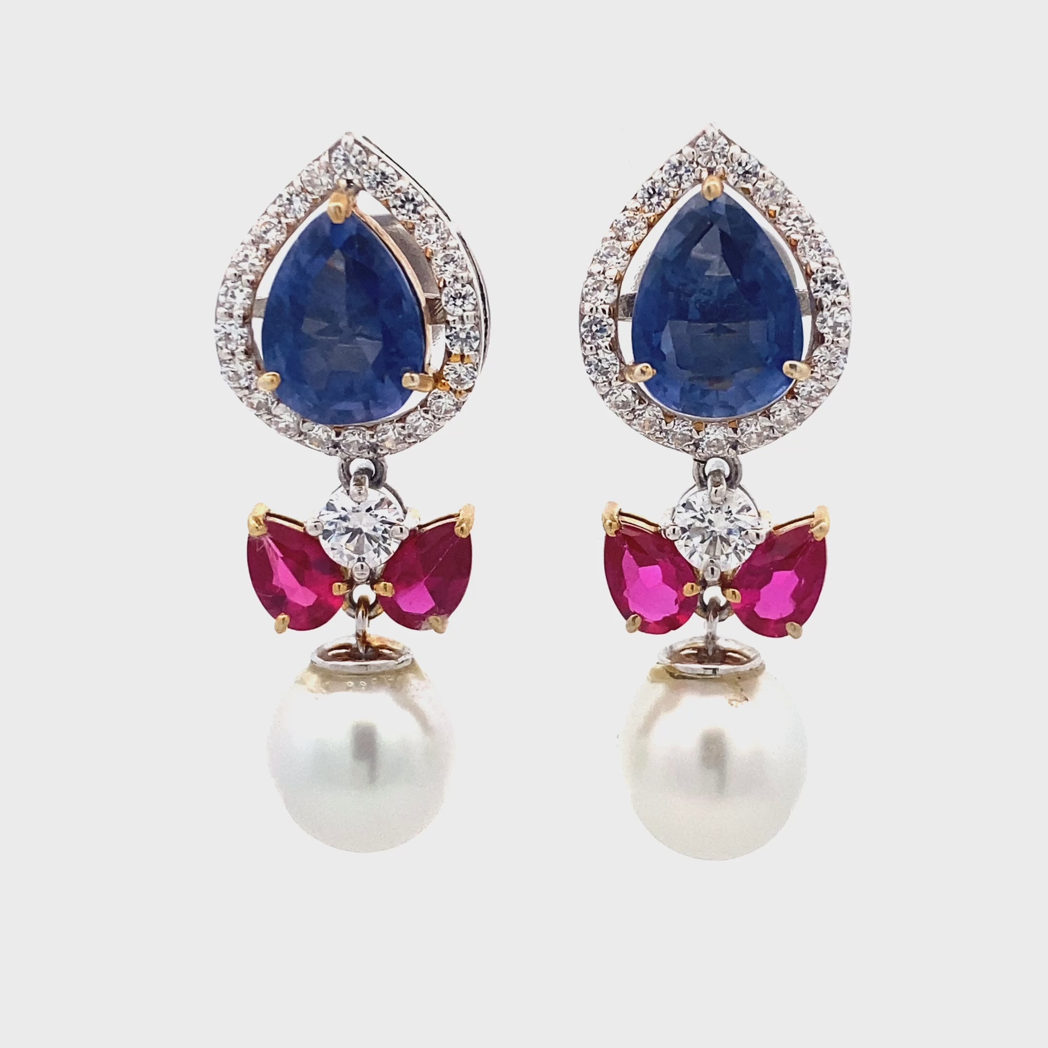 Sapphire Ruby Pearl Linear Drops