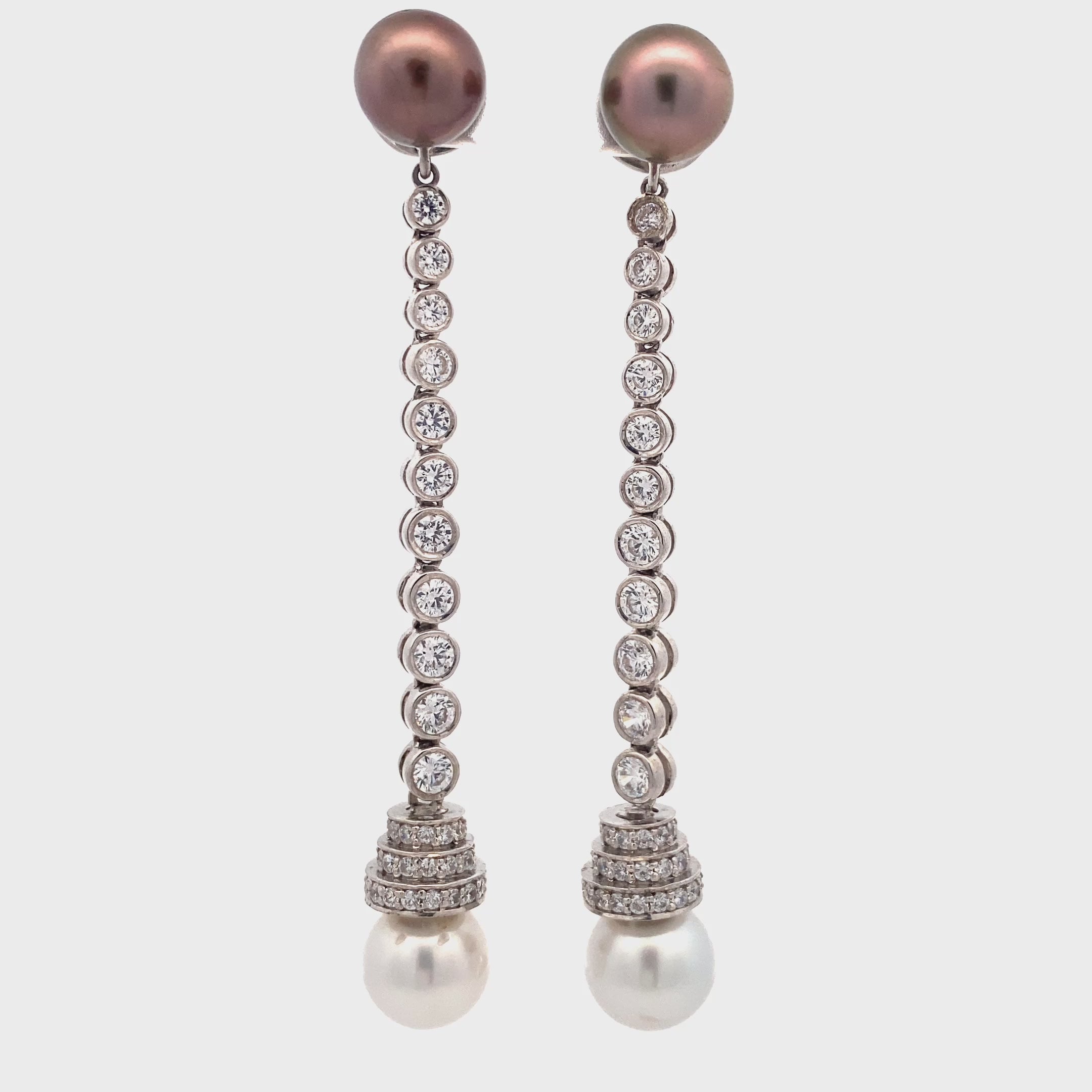 Dual Pearl Crystal Drop Earrings