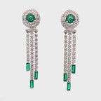 Emerald Baguette Crystal Fringe Earrings