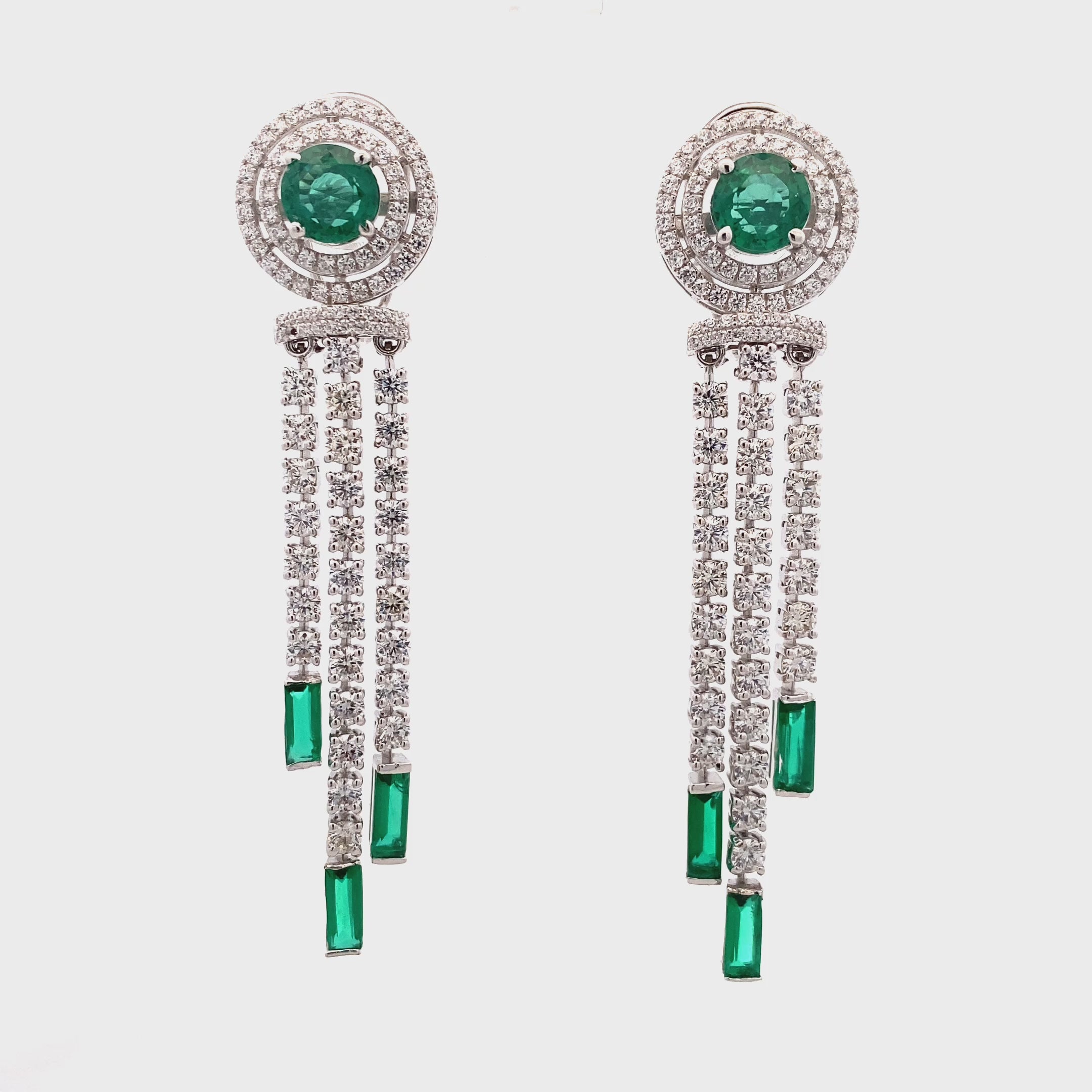 Emerald Baguette Crystal Fringe Earrings