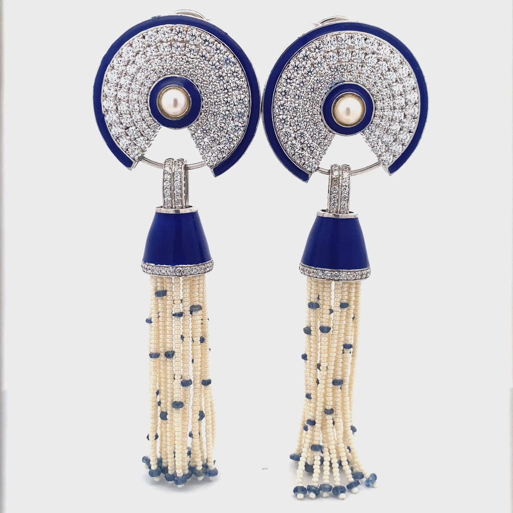 Lapis Enamel Pearl Tassel