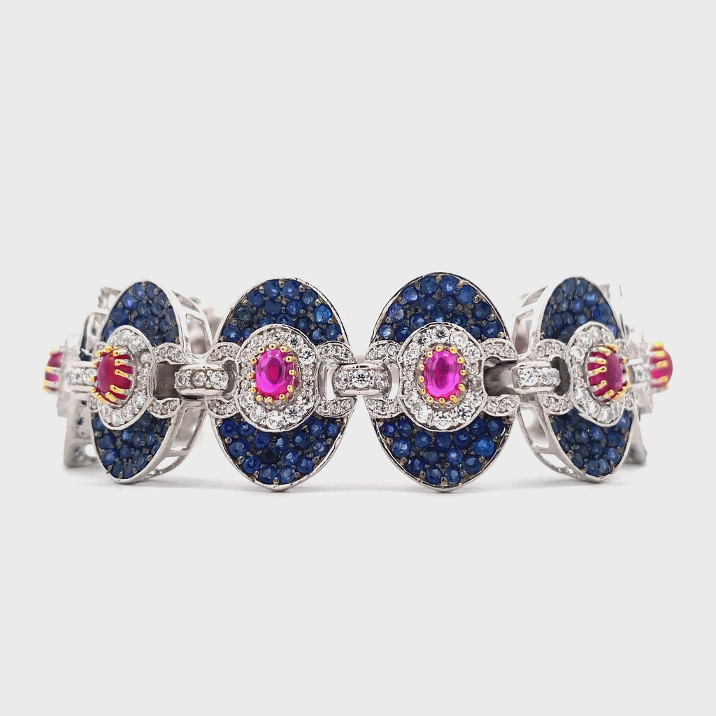 Sapphire Ruby Medallion Link Bracelet