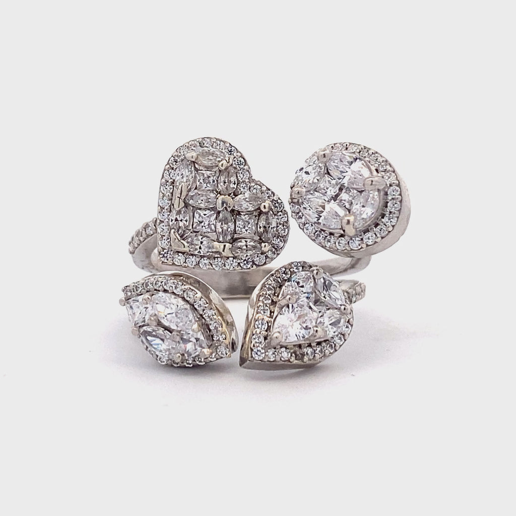 Multi Petal Bypass Silver Ring