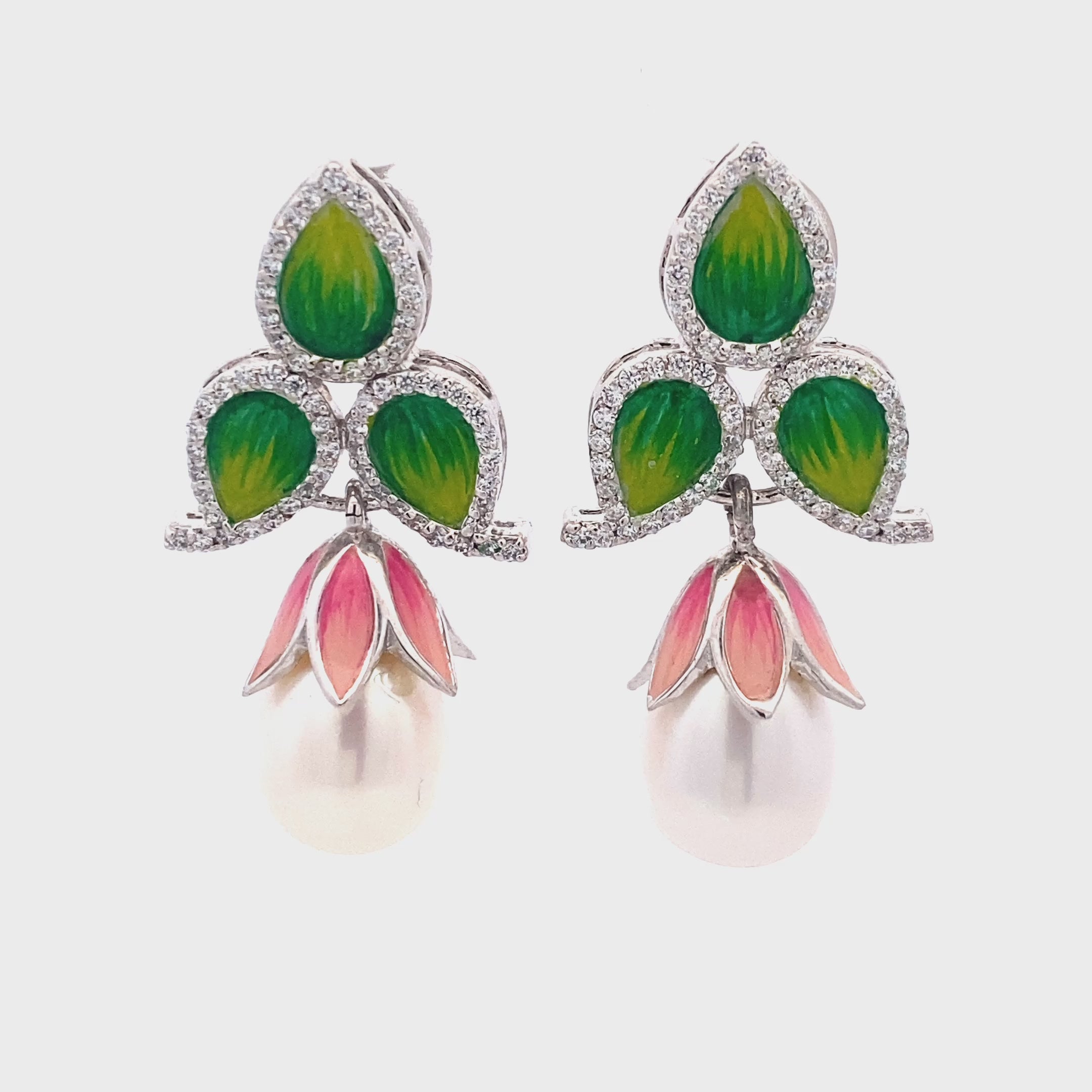 Enamel Petal Pearl Drop Earrings