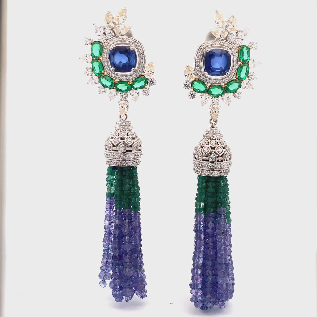 Sapphire Emerald Bicolor Tassel Earrings
